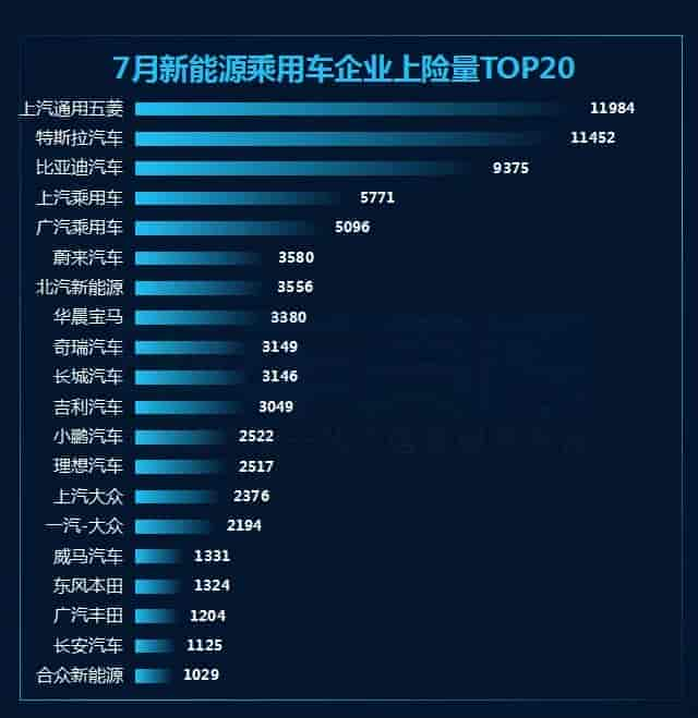 2020年1至7月份新能源上險量分析